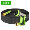 75FT Non-Expandable Garden Hose Kink-Free Lightweight Water Hose Lay Flat Garden Hose with 10 Patterns Hose Nozzle Storage Bag Hanging Hook for Outdoo