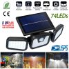 Solar Wall Lamp 74 LEDs 3 Adjustable Head Motion Sensor Flood Light IP65 Waterproof Security Light Outdoor 270° Wide Angle Light For Garage Front Door