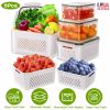 5Pcs Fruit Vegetable Containers with Removable Drain Basket Leakproof Lid Stackable Food Storage Organizer for Fridge Dishwasher Safe