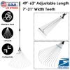 63in Adjustable Garden Leaf Rake 15 Teeth Expanding Stainless Steel Rake For Quick Clean Lawn Yard Garden w/ 7-21inch Teeth Width Folding Head