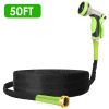 50FT Non-Expandable Garden Hose Kink-Free Lightweight Water Hose Lay Flat Garden Hose with 10 Patterns Hose Nozzle Storage Bag Hanging Hook for Outdoo