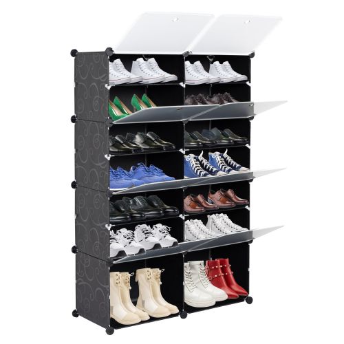 7-Tier Portable 28 Pair Shoe Rack Organizer 14 Grids Tower Shelf Storage Cabinet Stand Expandable for Heels, Boots, Slippers, Black RT 7-Tier Portable 28 Pair Shoe Rack Organizer 14 Grids Tower Shelf Storage Cabinet Stand Expandable for Heels, Boots, Slippers, Black RT