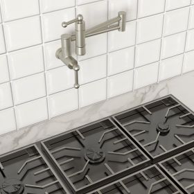 Traditional Wall Mount 16 1/6 Inch Extended Stove Swing Arm Folding 2 Handles 360Â° Rotation Dual Joints Pot Filler Kitchen Faucet