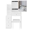 Small Size Left Bedside Cabinet Vanity Table + Cushioned Stool, Extra Large Sliding Mirror, Multi Layer, High Capacity Storage Fashionable Dresser