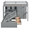 Twin Bunk Bed with Drawers, Wardrobe, Storage Shelves and Hydraulic Bed,Grey