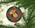 Italian Greyhound Poinsetta Wreath Ceramic Ornament Christmas Tree Hanging Decorations for Home Christmas Holiday, Party, Gift, 3 in, Multicolor