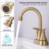 2-Handle 4-Inch Brushed Gold Bathroom Faucet, Bathroom Vanity Sink Faucets with Pop-up Drain and Supply Hoses
