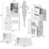 Small Size Left Bedside Cabinet Vanity Table + Cushioned Stool, Extra Large Sliding Mirror, Multi Layer, High Capacity Storage Fashionable Dresser