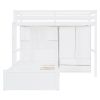 Twin Bunk Bed with Drawers, Wardrobe, Storage Shelves and Hydraulic Bed,White