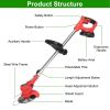 Electric Cordless Grass Trimmer Rechargeable Lawn Mower Weed Cutter with 2 Alloy Saw Blades 2 Alloy Blades 10 Plastic Blades 2 Rechargeable Batteries