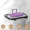 Soap Dish Soap Bar Holder Square Soap Rack Wall Mounted S Bar Shower Bathroom Self with 2 Hooks Clear Trays