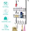 Over The Door Hooks Organizer Door Towel Rack Hanger 5 Hooks with 2 Metal Baskets for Bathroom Bedroom Kitchen Storage Shelf