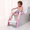 Potty Training Toilet Seat w/ Steps Stool Ladder For Children Baby Splash Guard Foldable Toilet Trainer Chair Height Adjustable Pedal Anti-Slip Feet 1