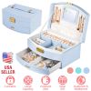 2-Layer Jewelry Box for Women Girls Lockable Leather Jewelry Organizer Jewelry Travel Case for Rings Earrings Necklaces Bracelets