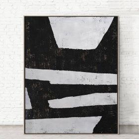 100% Handmade Abstract Oil Painting  Wall Art Modern Minimalist Black and White Picture Canvas Home Decor For Living Room No Frame (size: 60x90cm)