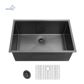 Aqucubic Gunmetal Black Handmade 304 Stainless Steel Undermount Kitchen Sink with Accessories and faucet (Color: ACS2318A1, Thickness: 18 Gauge)