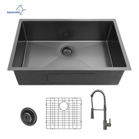 Aqucubic Gunmetal Black Handmade 304 Stainless Steel Undermount Kitchen Sink with Accessories and faucet (Color: ACS3118A1-F, Thickness: 18 Gauge)
