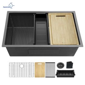 Aqucubic Gunmetal Black Handmade 304 Stainless Steel Undermount Kitchen Sink with Accessories and faucet (Color: ACS3019A1-W, Thickness: 18 Gauge)