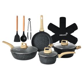 Ceramic Cookware Set, 14 Piece Pots And Pans Setsuper Non-Stick Comfortable Handle, Cookware Set For Healthy Cooking (Color: Black)