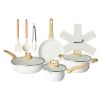 Ceramic Cookware Set, 14 Piece Pots And Pans Setsuper Non-Stick Comfortable Handle, Cookware Set For Healthy Cooking