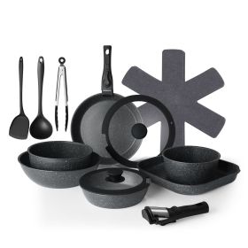 Pans Set Nonstick, 20 Piece Cookware Set Multifunctional and Removable (Color: Black)