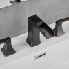 New Waterfall Bathroom Sink Faucet 3 Hole Dual Handle 8 Inch Bath Faucet with Plastic Perforated Drainer